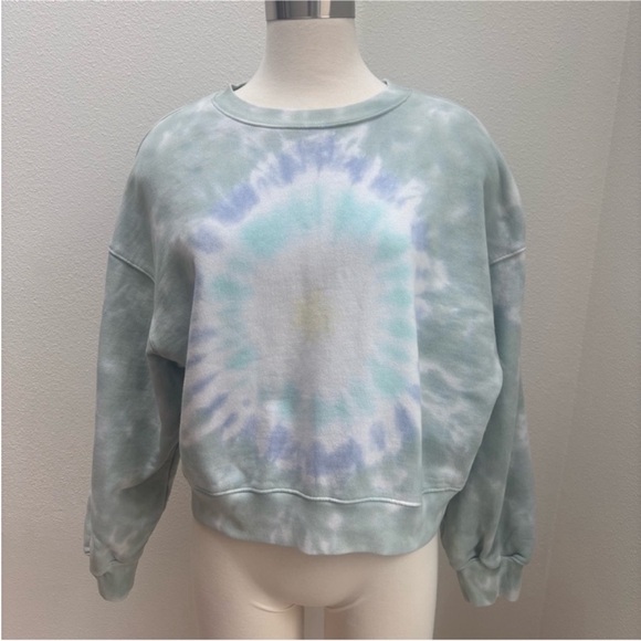 Agolde Crewneck Cropped Sweatshirt Balloon Sleeve Tie Dye Blue Green Size Small - Picture 3 of 10